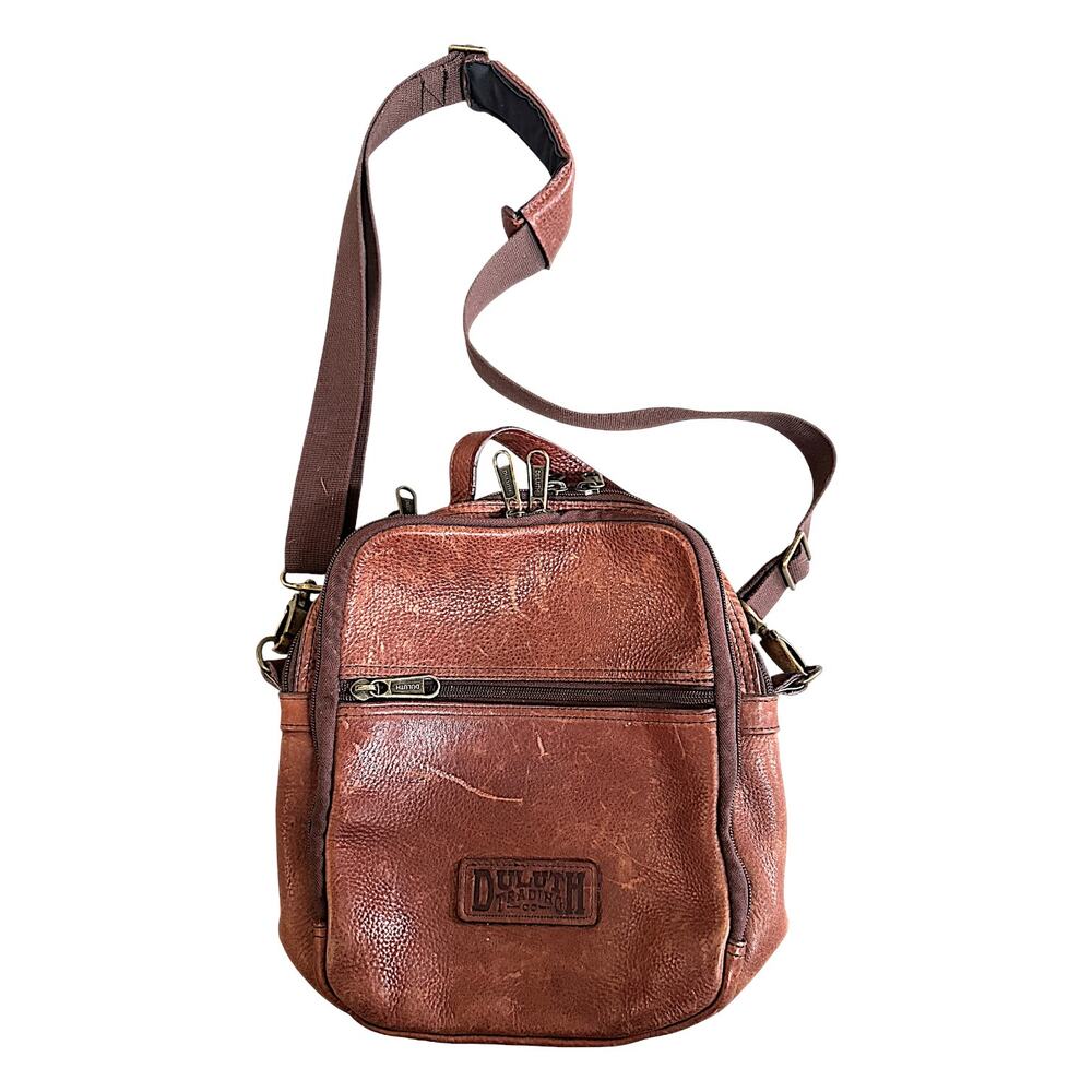 Duluth Trading Co. Genuine Leather Crossbody Messenger Travel Bag Brown